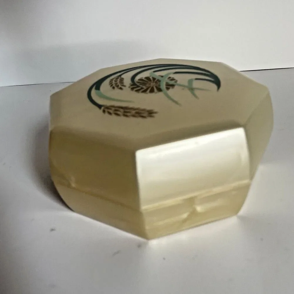 Vtg Merle Norman Cosmetics Octagon Celluloid Powder Box Floral &‎ Wheat Design